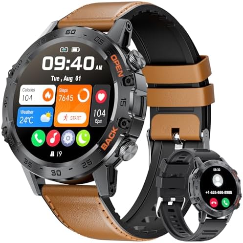 SUNKTA Military Smart Watch for Men(Answer/Dial Calls),100 Sports Modes, 5ATM Waterproof Fitness Watch with Heart Rate/SpO2/Blood Pressure for Android and iOS,1.39''HD DIY Screen Smartwatch Black
