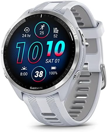 Garmin Forerunner 965 Premium GPS Running and Triathlon 47mm Smartwatch with AMOLED Touchscreen Display, Carbon Gray DLC Titanium Bezel with Black Silicone Band with Black Earbuds.