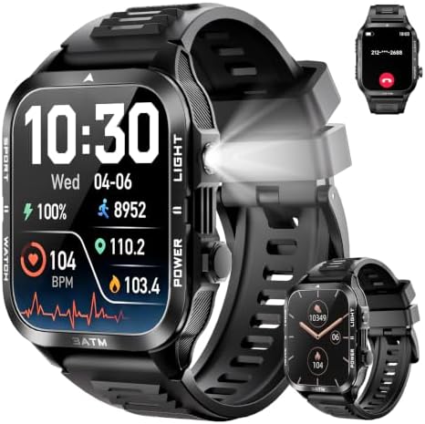 ALLENERGY Smart Watches for Men (Answer/Make Call) 1.96IN Waterproof SmartWatches with Flashlight 30+ Days Extra Long Battery Life 24/7 Fitness Tracker for 100+ Sport - Gift for Friend and Family