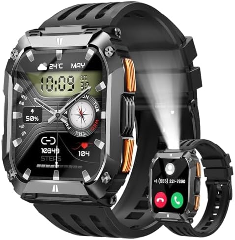 FOSMET 1.95'' Smart Watches for Men(Flashlight&amp;100 Days Battery Life)