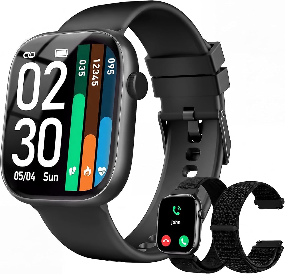 Smart Watch for Women Men, Answer/Make Call, 1.83"HD Touchscreen, 2 Bands, IP67 Waterproof Fitness Tracker